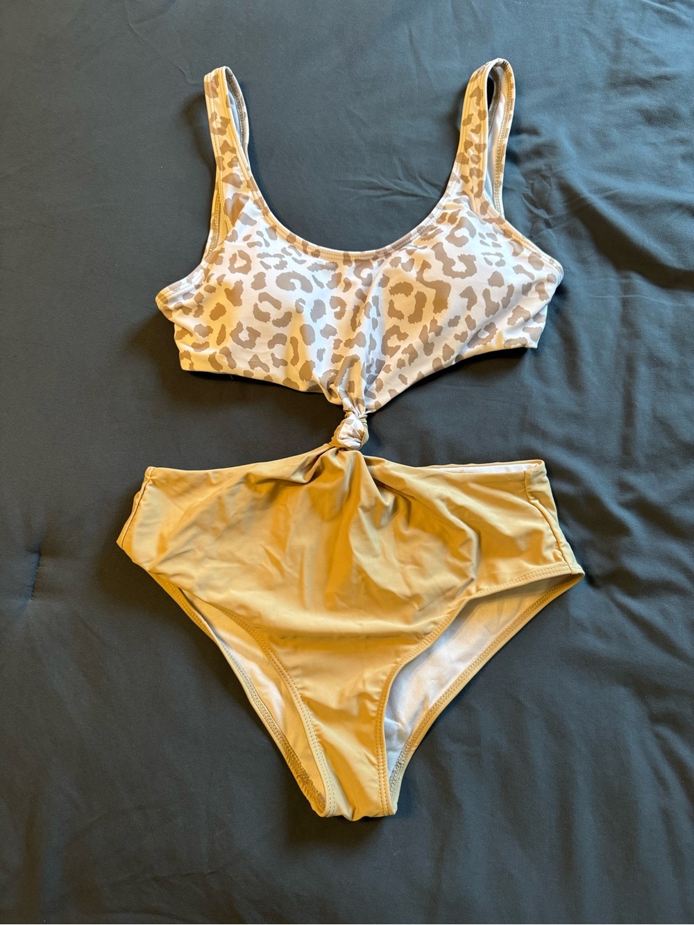 Leopard Print and Tan One-Piece Swimsuit